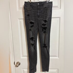 American Eagle Outfitters Black Distressed Skinny Jeans